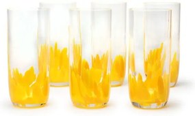 Conjunto com 6 Copos Longos Multicor Amarelo Murano Cristais Cadoro