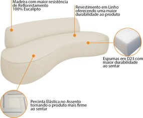 Sofá Curvo Sala de Estar Recepção Consultório Amsterdã 220cm Linho