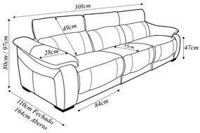 Sofá Elétrico Sala de Estar Reclinável Concepción U076 308cm Modulado Botão Elétrico Couro Bege Claro G49 - Idea Relax By Natuzzi Group