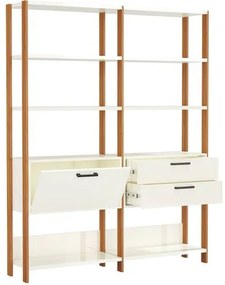 Estante Elegante 2 Torres com 1 Gaveteiro e 1 Porta 1,45 MT (LARG) cor Off White Brilho com Freijo Fosco - 52817 Sun House