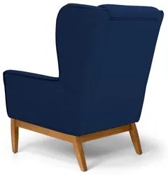 Poltrona Decorativa Base Manu Madeira Milena Veludo C-304 Azul Marinho