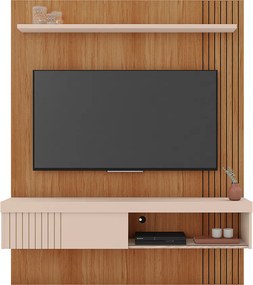 Painel TV 55 Pol 150cm Bancada Suspensa Ripado Luana Freijó/Off White C01 - D'Rossi
