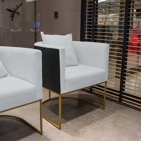 Poltrona Paola Corano Preto com Linho Base Metálica Dourado D03 - D'Rossi - A05 Cinza Claro