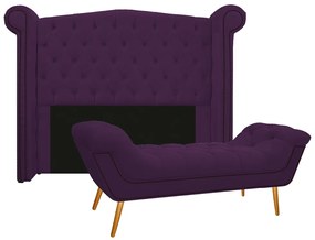 Kit Cabeceira e Calçadeira Veneza 160 cm Queen Size Suede Roxo - ADJ Decor