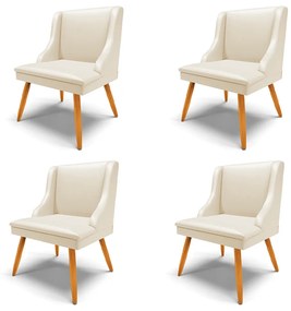 Kit 4 Cadeiras Decorativas Sala de Jantar Pés Palito de Madeira Firenze PU Bege/Natural G19 - Gran Belo
