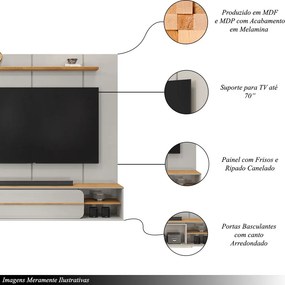 Painel Suspenso Ursula TV 70" Nichos Laterais Bali/Cedro G18 - Gran Belo