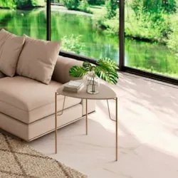 Mesa Lateral Baixa Para Sala Pés Metálicos Blen Grigio/Dourado I06 - M