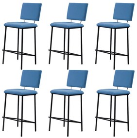 Kit 6 Banquetas Fixa Decorativa Base de Aço Marcius Linho Azul Jeans G17 - Gran Belo
