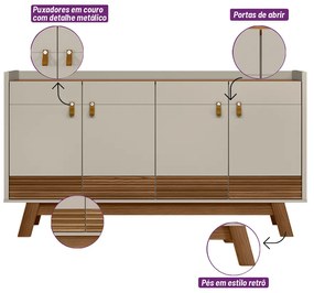 Buffet Aparador Dara 4 Portas Freijó e Off White 88x160 cm L04 - D'Rossi