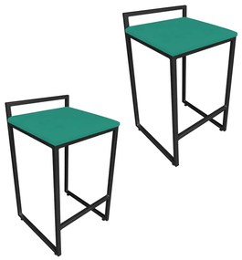 Conjunto 02 Banquetas Pietra Suede Base Preto - Verde Turquesa
