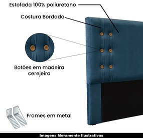 Cabeceira Decorativa Casal 1,40M Kors Veludo Azul Marinho G63 - Gran Belo
