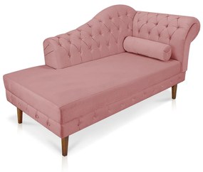 Divã Recamier Capitonê Mônaco 165 cm Suede Rose Pés Chanfrado- D'Rossi