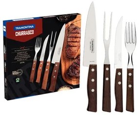 Jogo de Talheres Churrasco Tramontina Aço Inox Madeira Natural 14 Peças