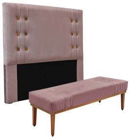 Cabeceira Cama Box Casal 140cm e Recamier Gênova Veludo S04 - D'Rossi - Lilás