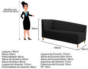 Recamier Valéria 140cm Lado Esquerdo Corano Preto - ADJ Decor