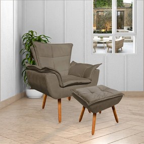 Poltrona Decorativa Pés Palito Charger Suede Nude G19 - Gran Belo