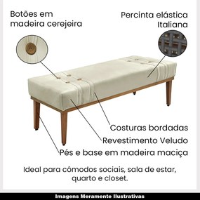 Recamier Decorativo 140cm Kors Veludo Pés de Madeira Bege G63 - Gran Belo