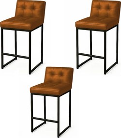 Banqueta Cozinha Alta com Encosto Industrial Kit 3 Preto Lirina PU Whisky C05 - D'Rossi