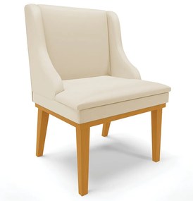 Poltrona Decorativa Base Fixa de Madeira Firenze PU Bege/Castanho G19 - Gran Belo
