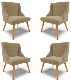 Kit 4 Cadeiras Decorativas Sala de Jantar Pés Palito de Madeira Firenze Suede Nude/Natural G19 - Gran Belo