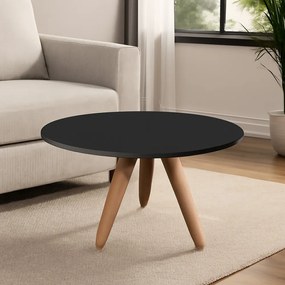 Mesa de Centro Redonda para Sala Pé de Madeira Retrô Camila B04 - D'Rossi - Preto