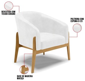 Poltrona Decorativa Base de Madeira Stella Sintético PU D03 - D'Rossi - Branco