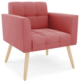 Kit 1 Sofá Namoradeira e 2 Poltronas Elisa Suede Rosê Pés Palito Natural - D'Rossi