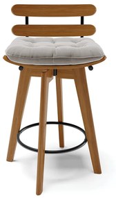 kit 04 Banquetas Giratória Costela Veludo Cinza Base Madeira MA70 - D'Rossi