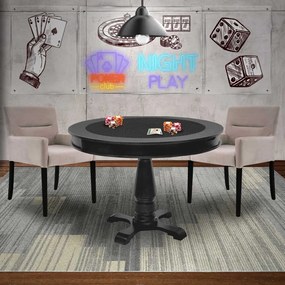 Mesa de Jogos Carteado Redonda Victoria Tampo Reversível Preto com 2 Cadeiras Vicenza Suede Nude G36 G15 - Gran Belo