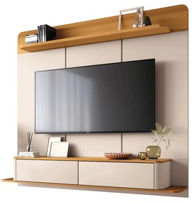 Painel TV 70 Pol 180cm Bancada Suspensa Sarah Off White/Cinamomo H01 - D'Rossi