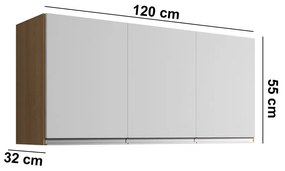 Armário Cozinha Aéreo 120cm 3 Portas Leticia A01 - D'Rossi - Amendoa e Branco