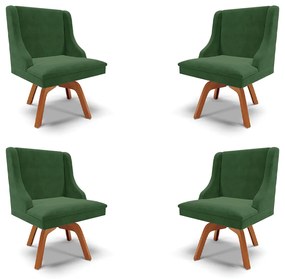 Kit 4 Cadeiras Decorativas Sala de Jantar Base Giratória de Madeira Firenze Suede Verde Esmeralda/Natural G19 - Gran Belo