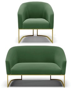 Namoradeira e Poltrona Base Industrial Dourado Stella Suede D03 - D'Rossi - Verde