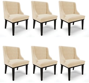 Kit 06 Cadeiras de Jantar Liz Suede Base Fixa Madeira Preto - D'Rossi - Bege