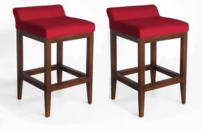 kit 2 Banquetas Alta Lotus Base Madeira Maciça Estofada Suede Vermelho