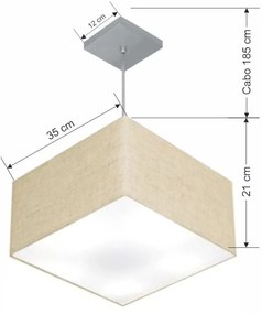 Lustre Pendente Quadrado Md-4020 Cúpula em Tecido 21/35x35cm Rustico Bege - Bivolt