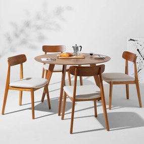 Conjunto Mesa de Jantar Square Redonda Freijó 1,18m + 4 Cadeiras Nord Encosto Madeira Assento Texture Off White