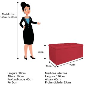 Calçadeira Estofada Manchester 90 cm Solteiro Suede Vermelho - ADJ Decor