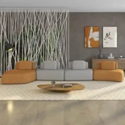 Sofá Ilha Com Chaise 589cm Living Moby Boucle Telha/Grafite Z08 - Mpoz