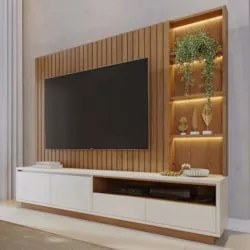 Estante Painel TV 82 Pol 240cm Com LED Hawai Freijó/Off White C05 - Mp