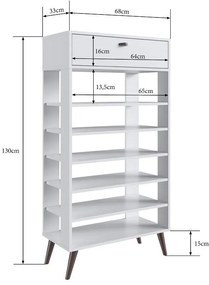 Sapateira com 1 Gaveta e 5 prateleiras 18 pares Branco