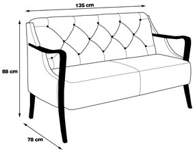 Poltrona Namoradeira Decorativa 2 Lugares Braços em Madeira Hand PU Preto G45 - Gran Belo