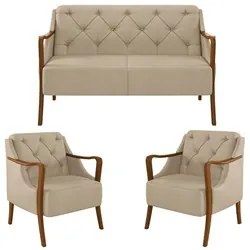 Kit Namoradeira 135cm e 2 Poltronas Decorativas Capitonê Lapa M22 PU B