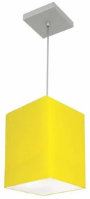 Lustre Pendente Quadrado Md-4007 Cúpula em Tecido 25/16x16cm Amarelo - Bivolt