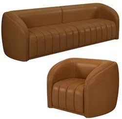 Sofá Decorativo 3 Lugares 252cm e Poltrona Meris M22 Sintético Caramel