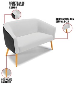 Sofá Namoradeira e Poltrona Giratória MA30 Stella Preto/Linho Cinza D03 - D'Rossi