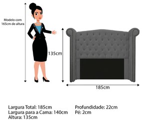 Kit Cabeceira e Calçadeira Veneza 140 cm Casal Suede Cinza - ADJ Decor