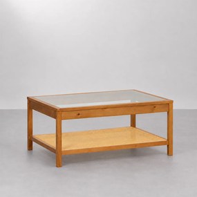 Mesa de Centro Zia Vidro e Palha Natural Canela - 90cmx60cm
