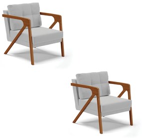 Kit 02 Poltronas Melissa Suede Base de Madeira Castanho D03 - D'Rossi - Cinza
