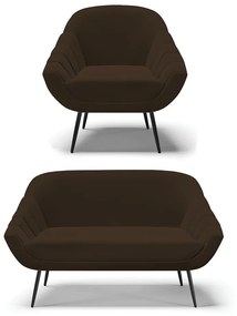 Kit 01 Namoradeira 02 Lugares e 01 Poltrona Giovana Suede Marrom Pés Palito de Ferro - D'Rossi